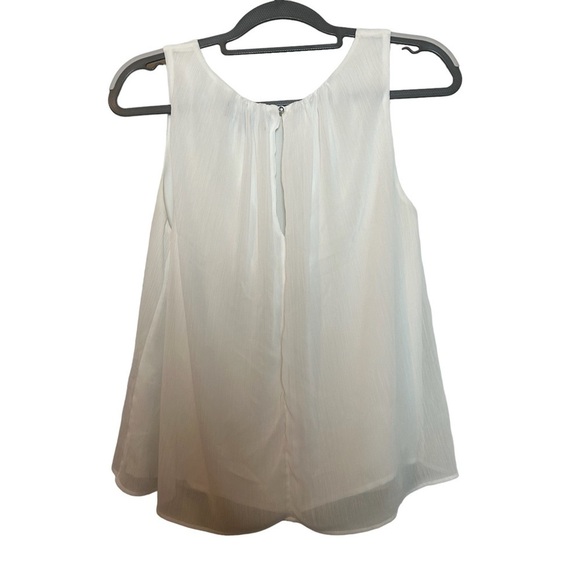 Sam Edelman White Sheer Gathered Neck Blouse w/ Back Keyhole Rhinestone Closure - Picture 9 of 14